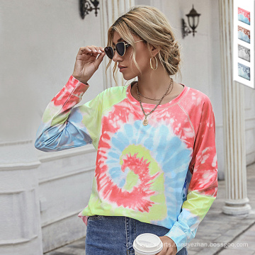 High Quality Women Casual Shirts Custom Tie Dyed Effect Shirt Fashion Long Sleeve Tie Dye T Shirts